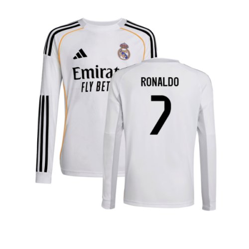 2025-2026 Real Madrid Long Sleeve Home Shirt (Kids) (Ronaldo 7)