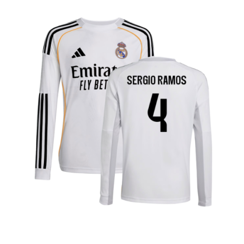 2025-2026 Real Madrid Long Sleeve Home Shirt (Kids) (Sergio Ramos 4)