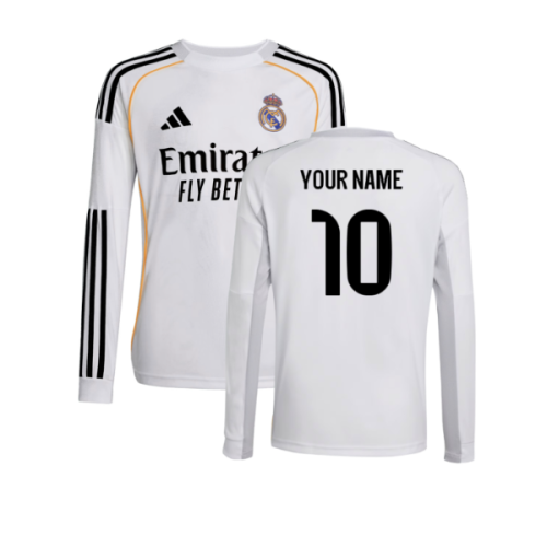 2025-2026 Real Madrid Long Sleeve Home Shirt (Kids) (Your Name)