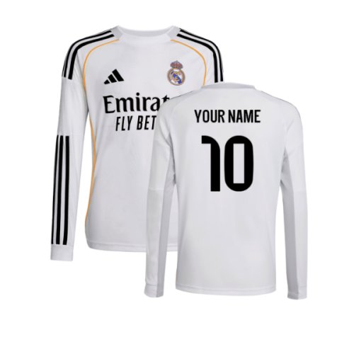 2025-2026 Real Madrid Long Sleeve Home Shirt (Kids) (Your Name)