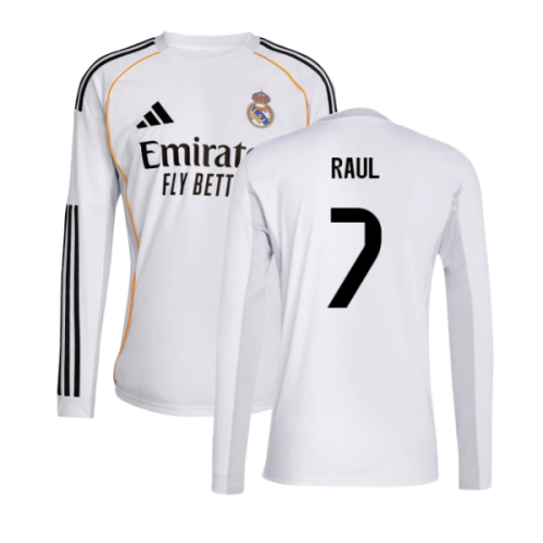 2025-2026 Real Madrid Long Sleeve Home Shirt (Raul 7)