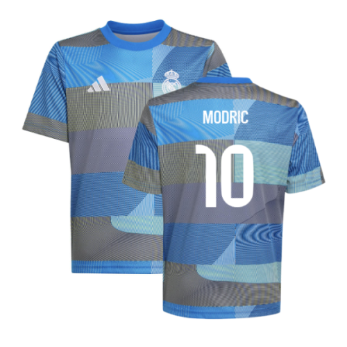 2025-2026 Real Madrid Pre-Match Shirt (Blue) - Kids (Modric 10)