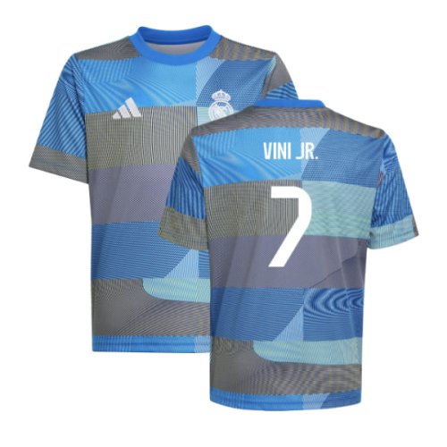 2025-2026 Real Madrid Pre-Match Shirt (Blue) - Kids (Vini Jr. 7)