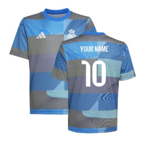 2025-2026 Real Madrid Pre-Match Shirt (Blue) - Kids (Your Name)