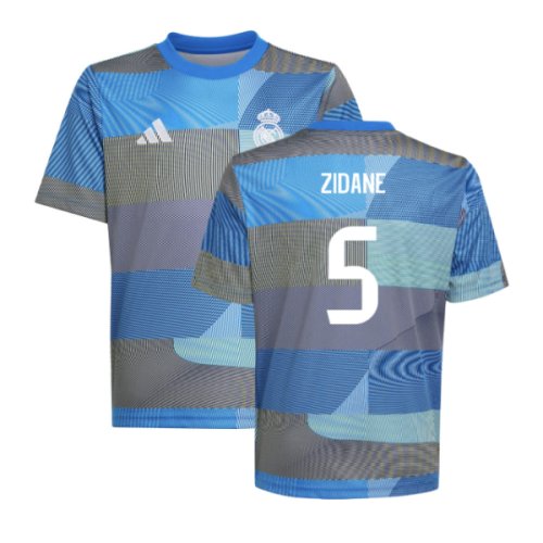 2025-2026 Real Madrid Pre-Match Shirt (Blue) - Kids (Zidane 5)