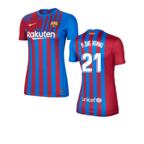 2021-2022 Barcelona Little Boys Home Kit (F.DE JONG 21)