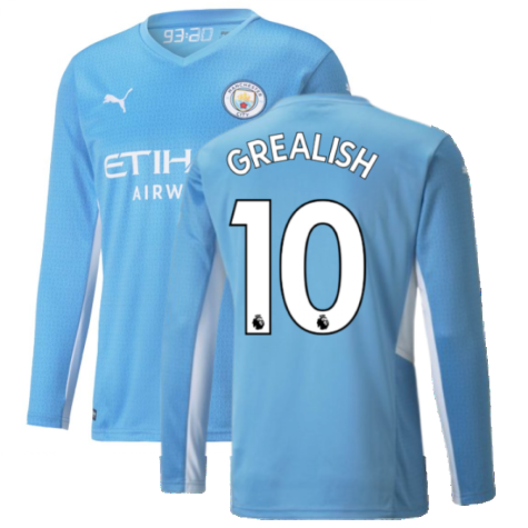 2021-2022 Man City Long Sleeve Home Shirt (GREALISH 10)