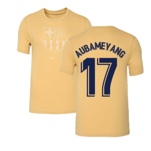 2022-2023 Barcelona Evergreen Crest Tee (Gold) (AUBAMEYANG 17)