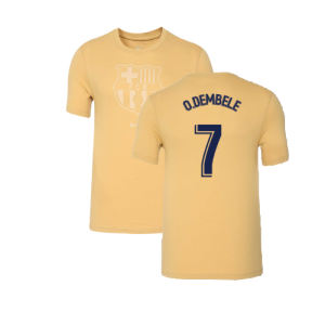 2022-2023 Barcelona Evergreen Crest Tee (Gold) (O.DEMBELE 7)