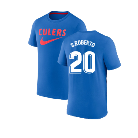 2022-2023 Barcelona Swoosh Club Tee (Blue) (S.ROBERTO 20)