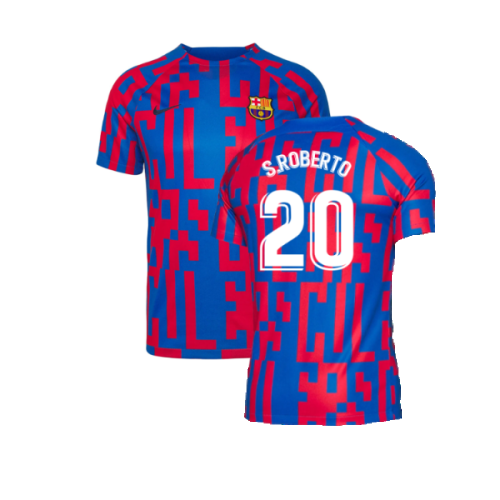 2022-2023 Barcelona Pre-Match Training Shirt (Blue) (S.ROBERTO 20)