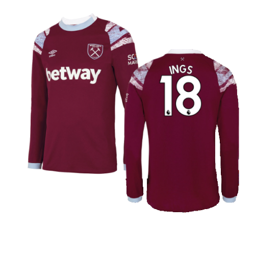 2022-2023 West Ham Long Sleeve Home Shirt (Ings 18)