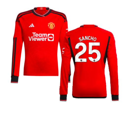 2023-2024 Man Utd Home Long Sleeve Shirt (Kids) (Sancho 25)