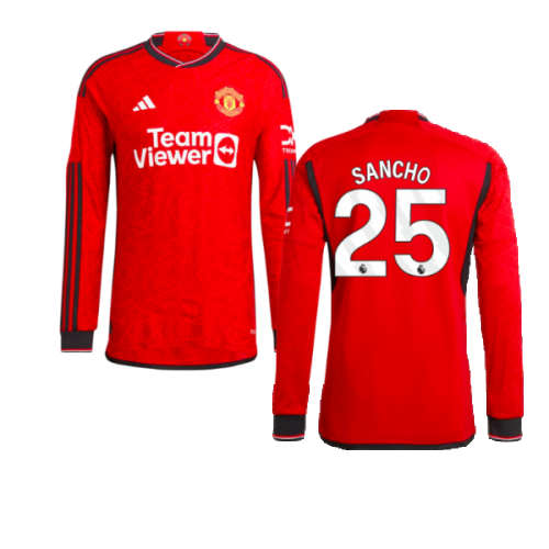 2023-2024 Man Utd Authentic Long Sleeve Home Shirt (Sancho 25)