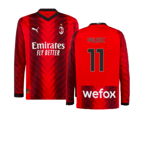 2023-2024 AC Milan Long Sleeve Home Shirt (Pulisic 11)