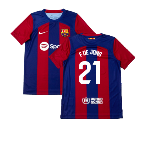 2023-2024 Barcelona Home Shirt (Kids) (F De Jong 21)