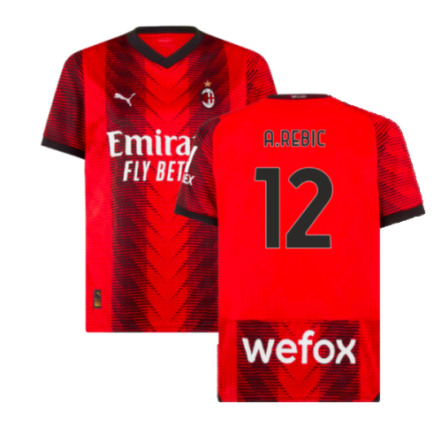 2023-2024 AC Milan Long Sleeve Home Shirt (A.Rebic 12)