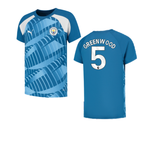 2023-2024 Man City Pre-Match Jersey (Lake Blue) (Greenwood 5)