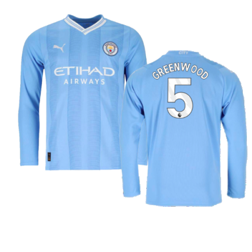 2023-2024 Man City Long Sleeve Home Shirt (Greenwood 5)