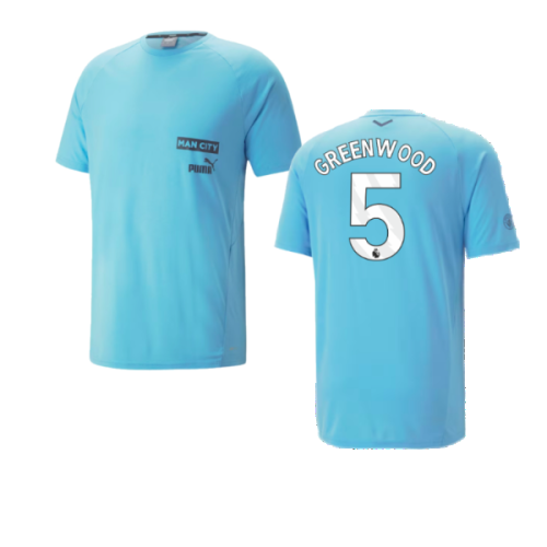 2023-2024 Man City Casuals Tee (Blue Wash) (Greenwood 5)