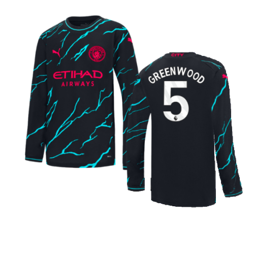 2023-2024 Man City Long Sleeve Third Shirt (Kids) (Greenwood 5)