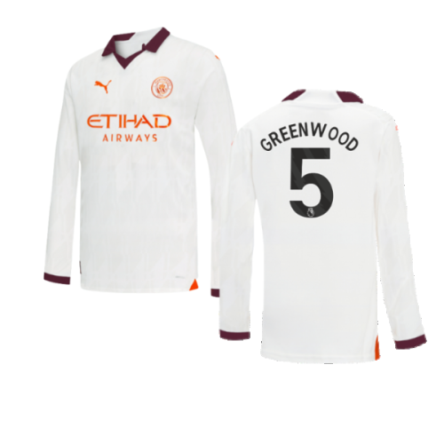 2023-2024 Man City Long Sleeve Away Shirt (Kids) (Greenwood 5)