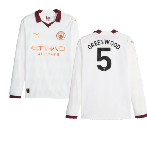 2023-2024 Man City Long Sleeve Away Shirt (Greenwood 5)