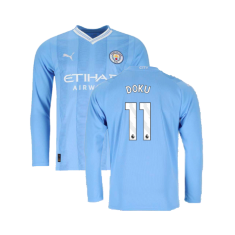 2023-2024 Man City Long Sleeve Home Shirt (Doku 11)