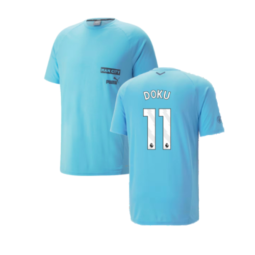 2023-2024 Man City Casuals Tee (Blue Wash) (Doku 11)