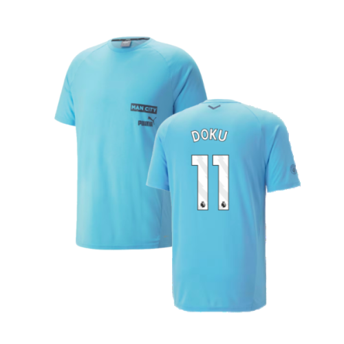 2023-2024 Man City Casuals Tee (Blue Wash) - Kids (Doku 11)