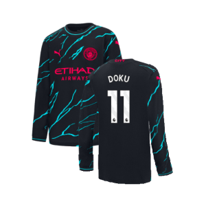 2023-2024 Man City Long Sleeve Third Shirt (Kids) (Doku 11)