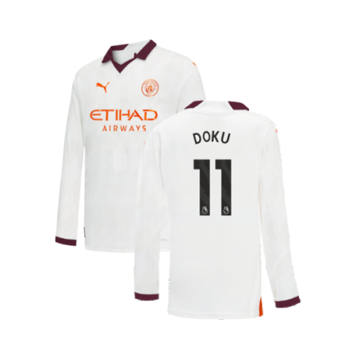 2023-2024 Man City Long Sleeve Away Shirt (Kids) (Doku 11)