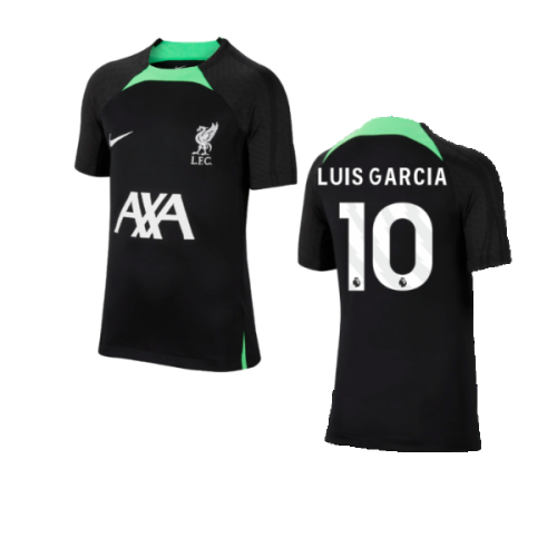 2023-2024 Liverpool Strike Dri-Fit Training Shirt (Black) - Kids (Luis Garcia 10)