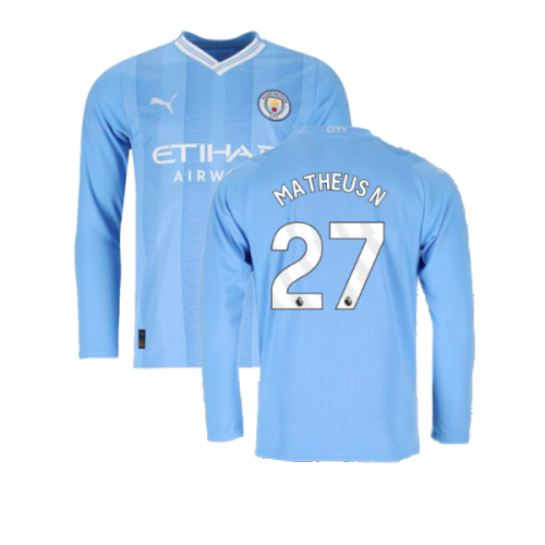 2023-2024 Man City Long Sleeve Home Shirt (Matheus N 27)