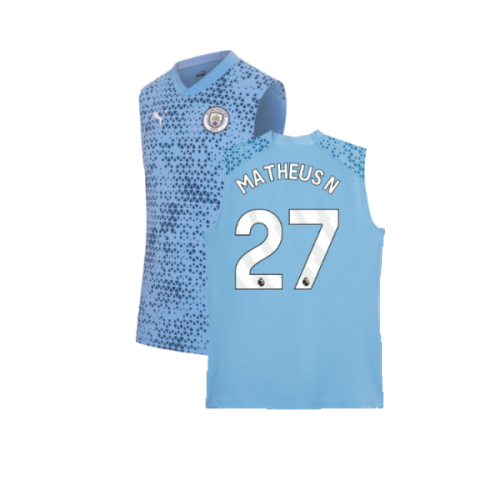 2023-2024 Man City Sleeveless Training Jersey (Light Blue) (Matheus N 27)