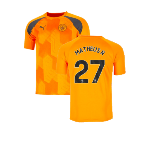 2023-2024 Man City Pre-Match Jersey (Orange) (Matheus N 27)