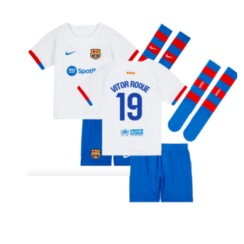 2023-2024 Barcelona Away Little Boys Mini Kit (Vitor Roque 19)