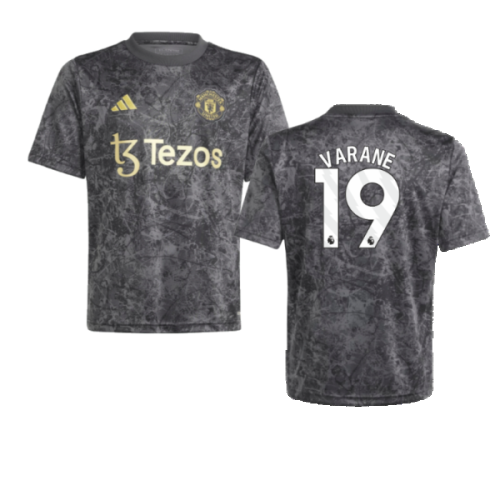 2023-2024 Man Utd Pre-Match Shirt (Black) - Kids (Varane 19)