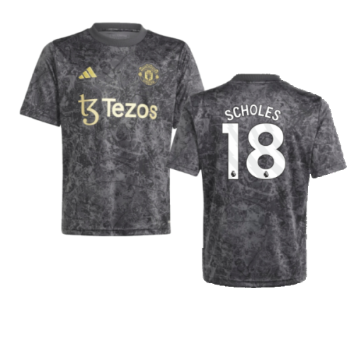 2023-2024 Man Utd Pre-Match Shirt (Black) - Kids (Scholes 18)