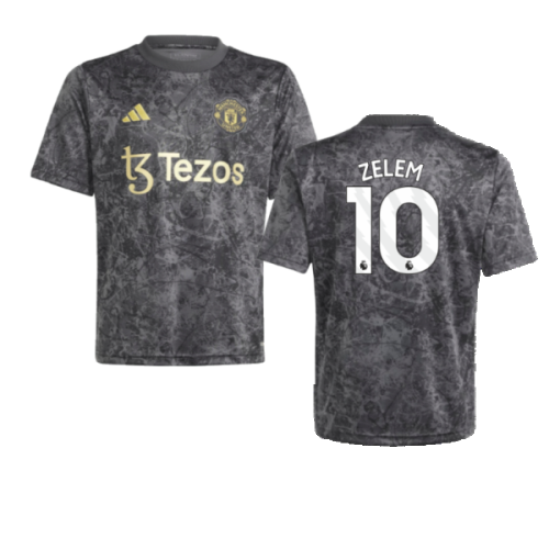 2023-2024 Man Utd Pre-Match Shirt (Black) - Kids (Zelem 10)
