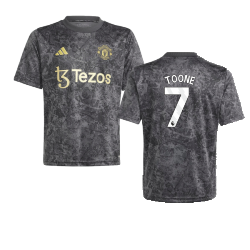 2023-2024 Man Utd Pre-Match Shirt (Black) - Kids (Toone 7)