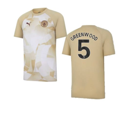 2023-2024 Man City Prematch SS Jersey (Granola) - Kids (Greenwood 5)