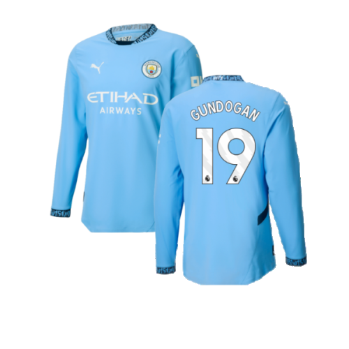 2024-2025 Man City Authentic Long Sleeve Home Shirt (Gundogan 19)