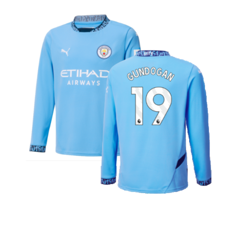 2024-2025 Man City Home Long Sleeve Shirt (Kids) (Gundogan 19)