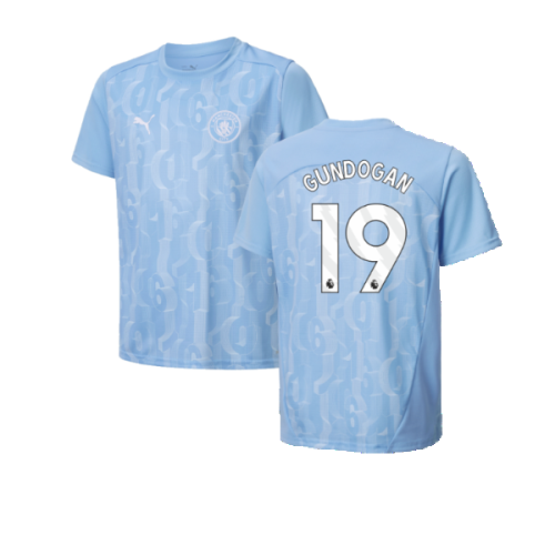 2024-2025 Man City Prematch SS Shirt (Light Blue) - Kids (Gundogan 19)