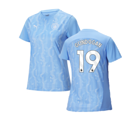 2024-2025 Man City Prematch SS Shirt (Light Blue) - Womens (Gundogan 19)