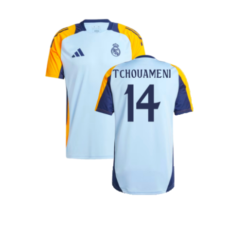 2024-2025 Real Madrid Training Shirt (Glow Blue) (Tchouameni 14)