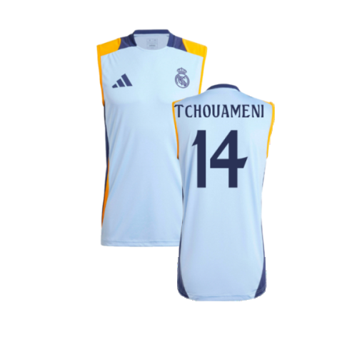 2024-2025 Real Madrid Sleeveless Jersey (Glow Blue) (Tchouameni 14)