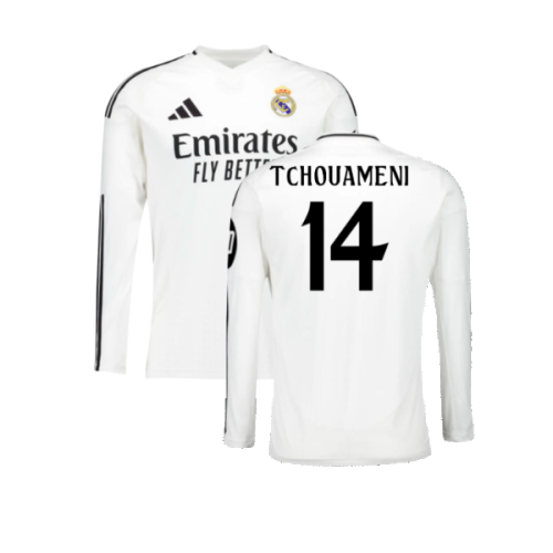 2024-2025 Real Madrid Long Sleeve Home Shirt (Tchouameni 14)