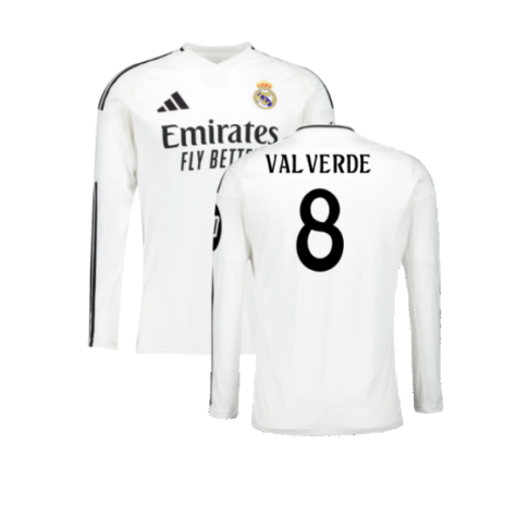 2024-2025 Real Madrid Long Sleeve Home Shirt (Valverde 8)